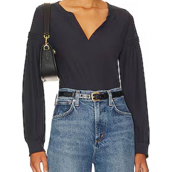 Nation LTD Rooney Pintucked Yoke Tee in It's Navy L - Picture 1 of 7